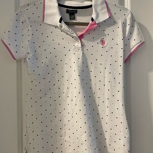 U.S. Polo Assn. White Polo with Black Dots and Pink Trim